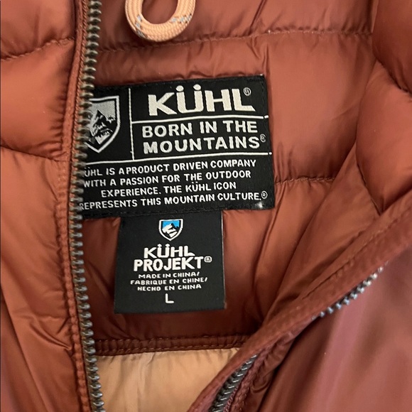KUHL Spyfire Full Zip Goose Down Parka Hoodie Puffer WM Large Cinnamon NWOT - Picture 5 of 6